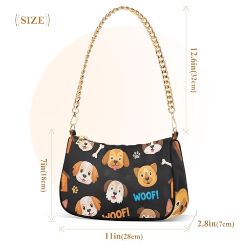 Cartoon Cute Brown Dogs Black Shoulder Handbag Aesthetic for Women Hobo Purse Clutch Chain Strap Zipper Purses Cute3