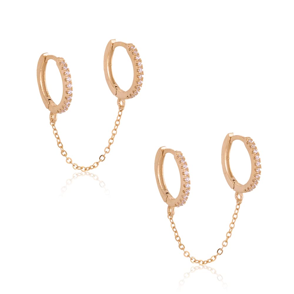 KVANU Unique Small Silver Chain Handcuff Hoop Earrings Double Piercing Crystal Dangle Drop Cartilage Earrings Chic Chain Huggie Hoop Earrings for Men