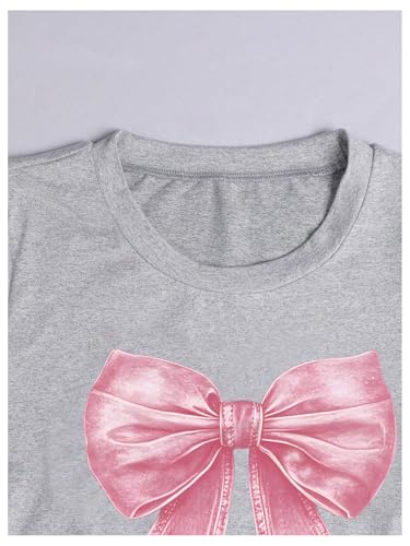 SweatyRocks Girl's Ruched Bow Graphic Tees Cute Short Sleeve Crew Neck T Shirt3