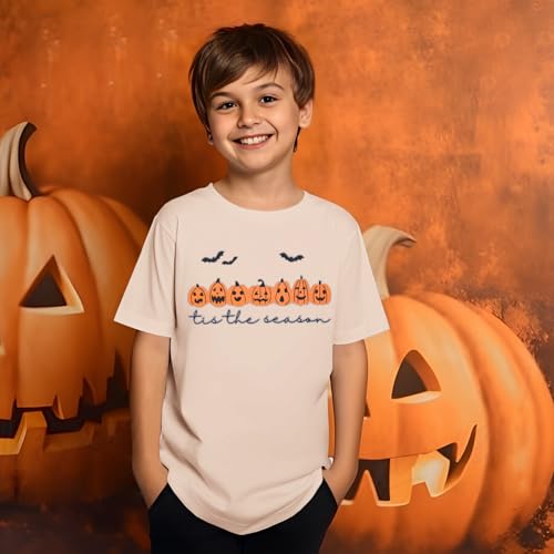 Image of Kids Boy Girl Halloween Shirts Pumpkin Face T-Shirt Spooky Tops Tis The Season Tees Short Sleeve Clothes 7-12 Years