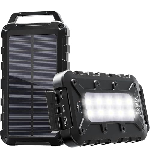 Powerbank solare 26800mAh PD 15W caricatore solare portatile USB C per esterni batteria esterna con luce LED e 3 uscite...