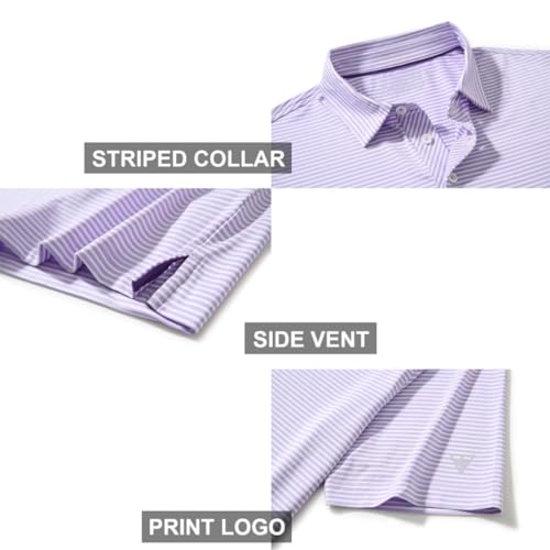 Image of Men's Golf Polo Shirts Short Sleeve Striped Performance Moisture Wicking Dry Fit Golf Shirts for Men