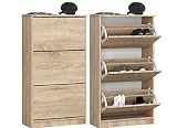 BDW Schuhschrank mit 3 Klappen, Schuhregal, Schuhkipper, Schuhkarton tiefen Fächern - Flur, Wohnzimmer, Schlafzimmer, perfekte Lösung bei Platzmangel für Schuhe. Maße 60x112,5x28,5, Eiche Sonoma