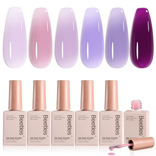Beetles Amethyst Realm Jelly Purple Gel Nail Polish Set - 6 Color...