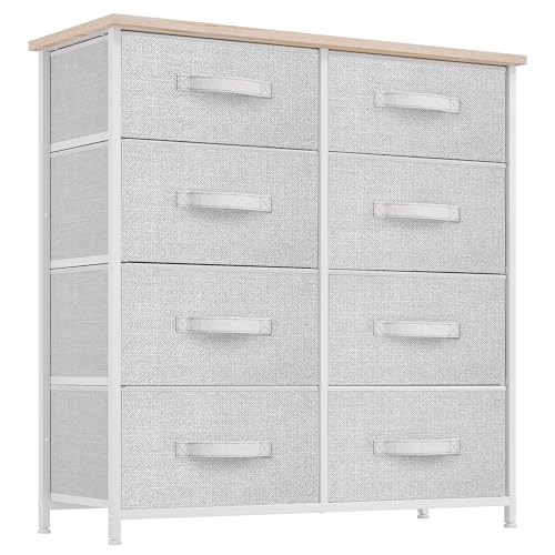 YITAHOME 8 Drawers Fabric Dresser - Storage Tower Unit Organizer Unit for Living Room & Closets - Sturdy Steel Frame & Easy Pull Fabric Bins (Cool Light Grey) Cool Light Grey 11.8"D x 33.9"W