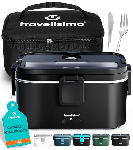 TRAVELISIMO - TRAVELISIMO Capacité Extra Large 1,8L Gamelle Chauffante 80W Lunch Box Chauffante, 12/24/220V Rechaud Electrique, Acier Inoxydable Chauffe Plat Electrique, Boite Repas Isotherme Pour Voiture/Camion