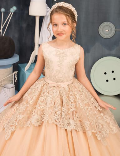 Flower Girl Dress Lace Appliques - Pageant Dresses for Girls First Communion Dress with Bow Bridesmaid Ball Gown3