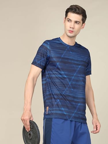 Image of TECHNOSPORT Men's Polyester Slim Fit All Over Print Crew Neck Half Sleeve T-Shirt with Technocool+,SPF50+ and Quick Dry