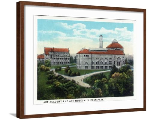 ART.COM Wall Art Print Cincinnati, Ohio - Eden Park Art Academy and Museum Exterior on Brown Frame by Lantern Press, 29" x 23"