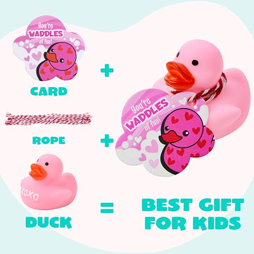 JOYIN 24 Pcs Valentine’s Day Gift Cards with Rubber Duck for Kids,Mini Rubber Duck Bath Toys for Classroom Exchange Prizes, Valentine Party Favors Toys by JOYIN - Image 7