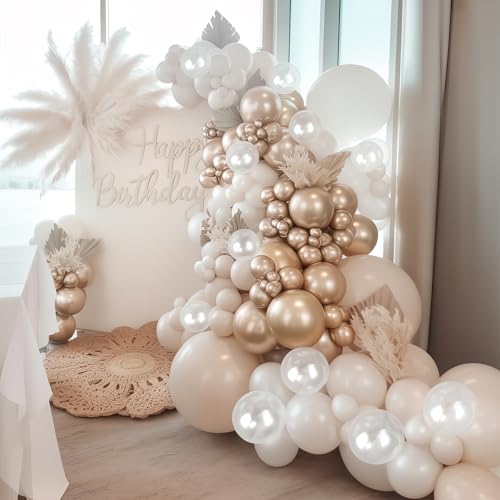 Image of Champagne Gold White Balloons, 60PCS Neutral Boho Bride To Be Party Balloon