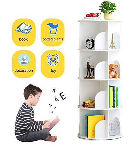 Weiyoupin 4 Tier Rotating Bookshelf, 360° Rotating Stackable Shelves Bookshelf Organizer, Small Bookshelf For Kids, Book Organizer White Shelf For Bedroom And Living Room #TOP2