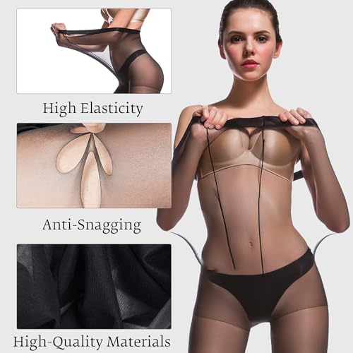 Image of Large Size 40D Women's Sheer Tights, High Waist Pantyhose for Women, Anti-Snagging Stockings (Black,1 Pair)