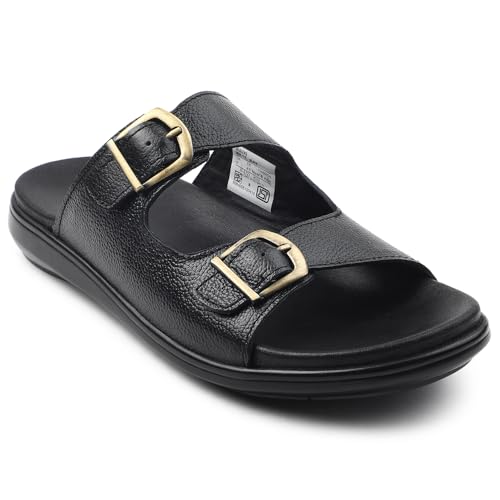 Image of Liberty Healers MDL-11E Men Casual Sandals, Black & Brown - Formal Look Sandals for Men with Buckle Strap - Stylish Flat Sandal for Man - Lightweight and Comfortable Footwear