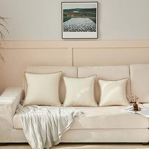 Fy Fiber House Pack Of 2 Farmhouse Decorative Throw Pillow Covers, Faux Burlap Linen Trimmed Tailored Edges Cushion Cover Pillowcases For Couch, Sofa, Decor, Bedroom, White 20 X 20 Inches #TOP6