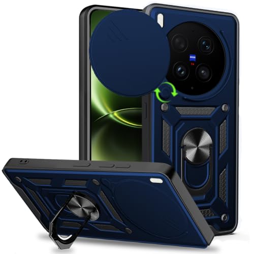 Image of AESTMO Tough Armor Vivo X300 Ultra 5G Bumper Back Case Cover | Ring Holder & Sliding Camera Shield Cover | 360 Degree Protection Back Case Cover for Vivo X300 Ultra 5G (Blue)