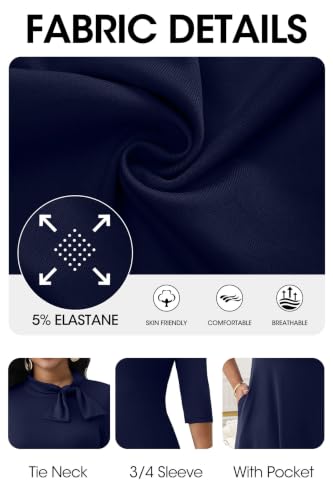 Image of FANDEE Maxi Long Dress Women, Church A Line Bow Tie Neck Casual Dresses | 3 /4 sleeve with pockets, tea party elegant wedding guest semi formal bridesmaid dress, m-3xl, machine wash