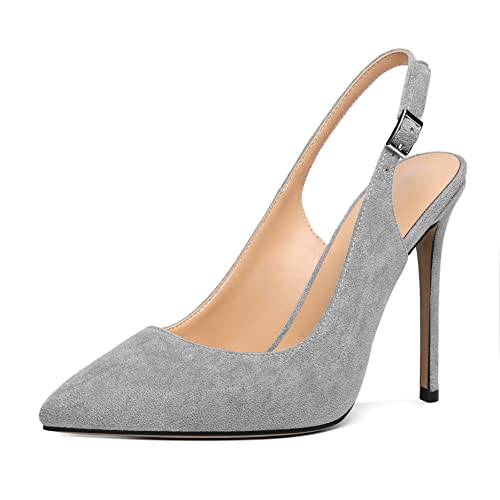 SAMMITOP Women's Slingback High Heels Pointed Toe Pumps Sexy Stiletto Heels for Women Suede Dress Shoes with Adjustable Buckle Wedding Party Shoes