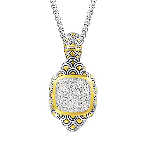 UNY JEWEL Jewelry Make a Statement with Our Two Tone Twisted Cable Wire Dragon Scale Enhancer Pendant Featuring Pave Rhinestone 2mm Box Chain 45cm + 5cm Extension