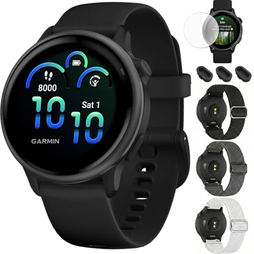 Garmin 010-02985-00 VIVOACTIVE 6 Health and Fitness GPS Smartwatch Black with Silicone Band Bundle with Deco Essentials Nylon Elastic Bands 3 Pack, Dust Cover 3 Pack and Screen Protector 2 Pack