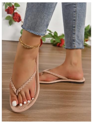 OYOANGLE Women's Braided Strap Flip Flop Thong Sandals Open Toe Slider Sandal Beach Vacation Shoes4