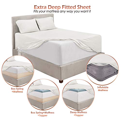 Image of Hearth & Harbor Extra Deep Pocket King Sheet Set, White | 4 Piece Bed Sheet Set, Ultra Soft & Breathable, Fits Up to 24 inch Mattress, Hotel Luxury