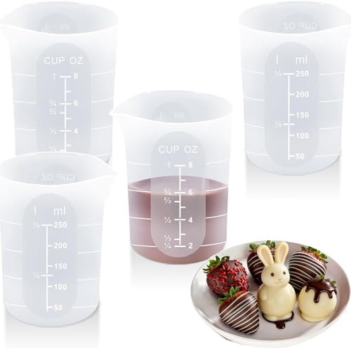 Tuntwcc Silicone Measuring Cups - Measuring Cup Set for Melting Chocolate,Silicone Baking Cups Food Grade Material, Four Scales (1CUP-4PC)
