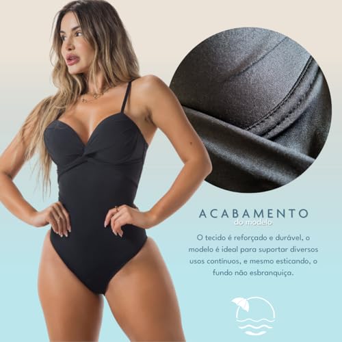 Maiô Body Feminino com Bojo Meia Taça e Aro Elegante (BR, Alfa, G, Regular, G, Preto)