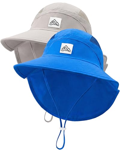 Kids Sun Hat with Neck Flap, UPF 50+, Quick Dry Beach Hat for Baby Boys Girls (US, Age, 6 Months, 24 Months, Deep Blue+Light Gray) - image 1