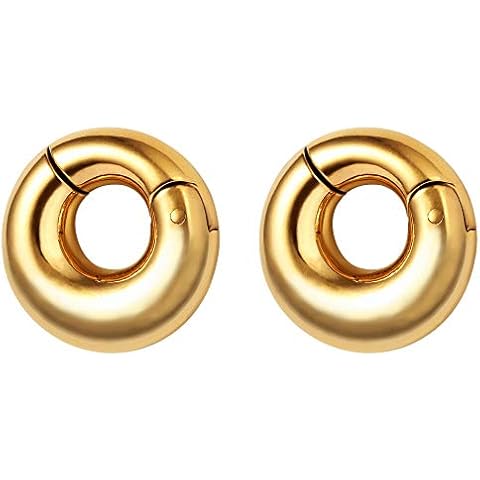 Casvort 2 PCS Round Stainless Steel Shine Gold Ear Hangers Weight Ear Gauges Body Jewelry Piercing Plug Pair Selling 0g Cover