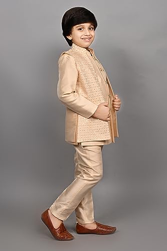 Image of AHHAAAA Kids Ethnic Cotton Silk Blend Sequin Print Indo-Western Sherwani Set for Boys 496MF