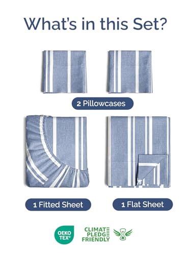 Image of Extra Deep Twin Sheet Set - 4 Piece Breathable & Cooling - Blue Stripes | Hotel Luxury Bed Sheets Set, Easy & Secure Fit, Ultra-Soft, Wrinkle & Fade Free, Comfy Sheets Set with Extra Deep Pockets