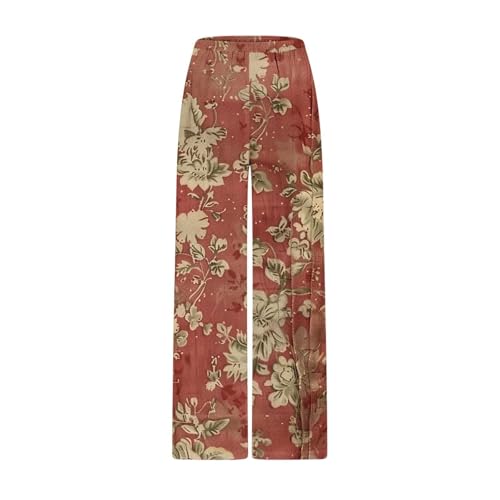 Linen Pants Women 2025 Casual High Waist Wide Leg Floral Palazzo Pant Flowy Trendy Beach Boho Trousers with Pockets4