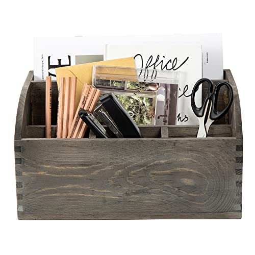 Exoliry Vintage Stone Gray Wooden Desktop Organizer Stepped Racks Multiple Compartments Rustic Tabletop Storage Cabinet Metal Label Holder Antique Stationery Sorter Office Supplies Caddy Home #TOP1