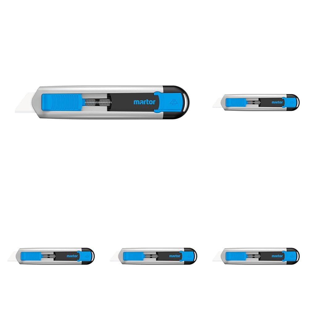 MARTOR Sicherheitsmesser mit Klingeneinzug, SECUNORM 525, Profi Cuttermesser, Aluminium, Rechts- & Linkshänder, Keramikklinge (Packung mit 5)