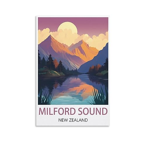 KmoNo Milford Sound Neuseeland Vintage-Reiseposter 20 x 30 cm Poster Dekor Malerei Leinwand Wandkunst Wohnzimmer Poster Schlafzimmer