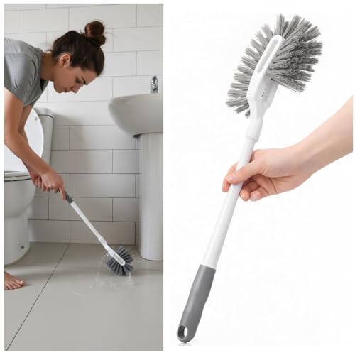 Image of Pack of 2 Toilet Cleaning Brush with Adhesive Wall Mount Hooks | Multipurpose uses for Bathroom Floor Tile Brush, Toilet Bowl Brush for Western & Indian Toilet | Durable Nylon Bristles Toilet Brush