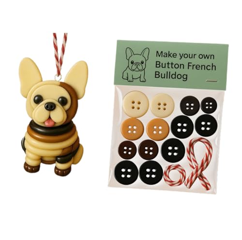 Kit di ornamenti a bottone a forma di bulldog francese, set di ornamenti natalizi divertenti per albero di cucito auto specchietto retrovisore da parete portafoglio