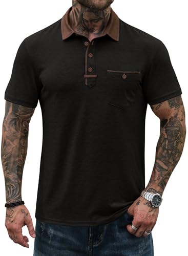 Men's Vintage Polo Shirts Fashion Tactical Polos Contrast Collared Shirt with Pocket (S-XXL)