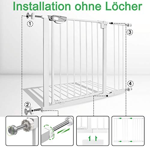 UISEBRT Treppenschutzgitter Türschutzgitter Ohne Bohren Treppengitter Türgitter Baby für Breiten 75-85 cm, Selbstschließend, Einhändiges Öffnen Metall Gitter, Weiß