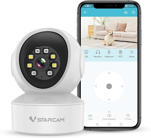 VSTARCAM Überwachungskamera Innen - 2K QHD, 360° WLAN Indoor Hundekamera mit APP, Automatische Verfolgung, 2-Wege-Audio, Bewegungserkennung, Farb-Nachtsicht zu 9m, bis zu 256 GB lokaler Speicher 01