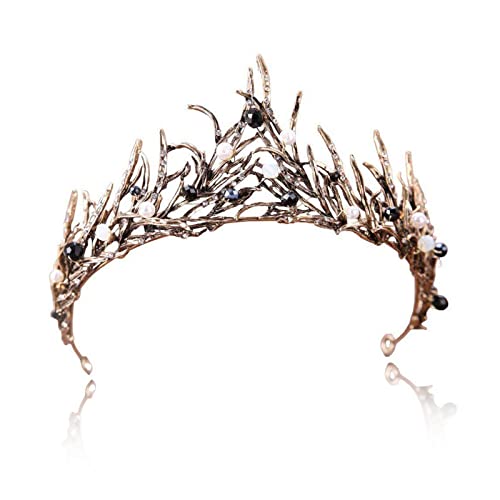 Coroa de pérolas pretas, acessórios de bruxa para mulher, coroa para festa de formatura, aniversário, Natal, Halloween