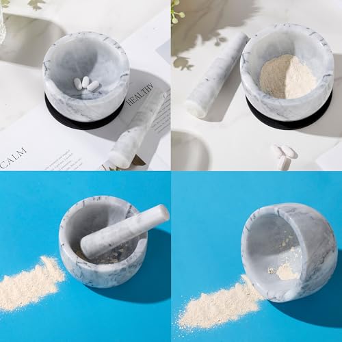 Image of Pill Crusher, Mini Marble Mortar and Pestle Set, Pill Crusher Grinder Fine Powder, Arthritic Hands Pill Grinder (Large Size White)