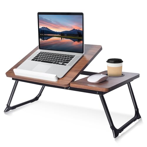 Adjustable Wooden Lap Desks for Bed, Desk with Built-in Cup Holder