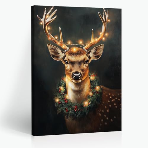 Lienzo decorativo vintage de Navidad con diseño de reno majestuoso para pared, adornos de Navidad, póster de reno, regalo de Navidad, decoración del hogar, habitación, estética, 40.6 x 61.0 cm,