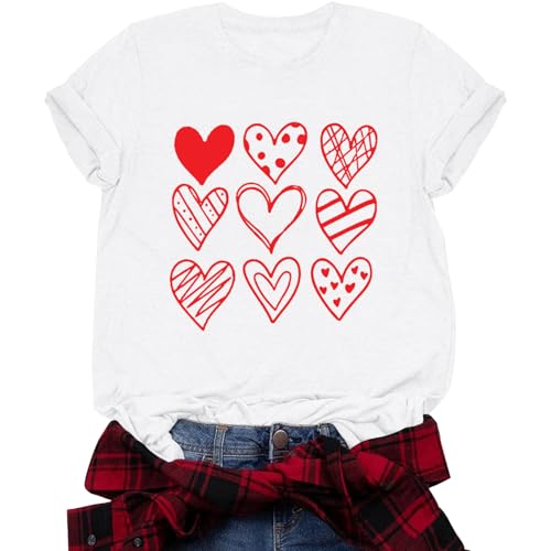 Image of Valentines Shirts for Women Valentine Love Heart Printed Graphic Tshirt Cute Girls Casual Top