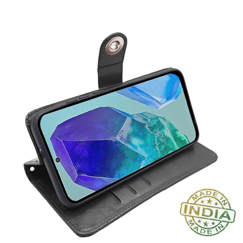 Image of Pikkme Flip Cover Leather Finish | Inside TPU with Card Pockets | Wallet Stand and Shock Proof | Complete Protection Button Flip Case for Samsung Galaxy M55 5G / M55s 5G / F55 5G (Black)