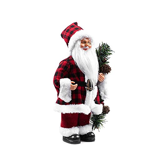 Papai Noel Decoracao Natalina Boneco Decorativo Enfeite de Natal 30 cm Casaco Xadrez Vermelho