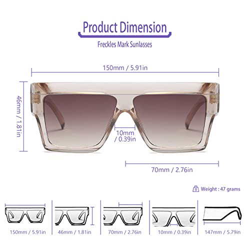 Freckles Mark Trendy Square Aviator Thick Oversized Sunglasses Womens Mens Designer Cat Eye Sun Glasses Luxury Shades (Clear Tanned Brown, 70)4