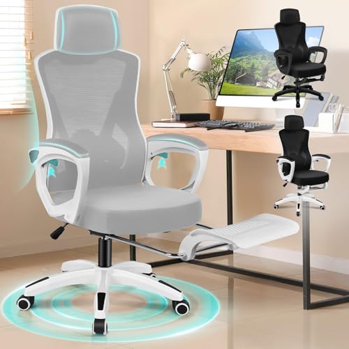 ALFORDSON Silla de Escritorio, Silla de Oficina Ergonómica Respaldo Alto con Soporte Lumbar Amplio, Asiento Transpirable, Altura Ajustable, Ideal para Hogar, Estudio, Juegos, Nova, Blanco y Gris
